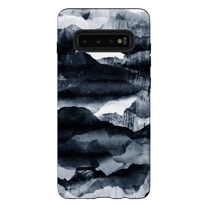 Galaxy S10 plus StrongFit Dark blue ink mountain landscape art by Oana 