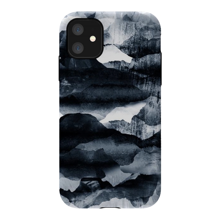 iPhone 11 StrongFit Dark blue ink mountain landscape art by Oana 
