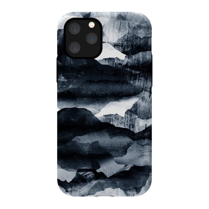 iPhone 11 Pro StrongFit Dark blue ink mountain landscape art by Oana 