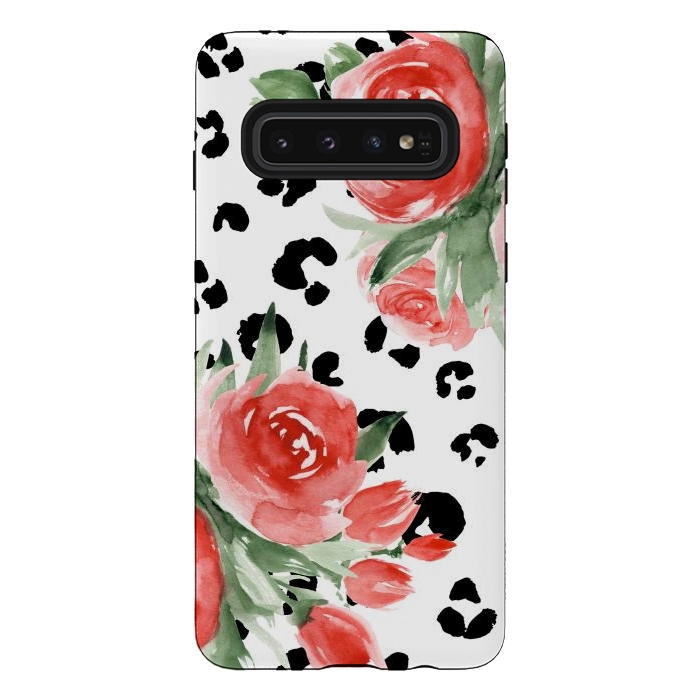 Galaxy S10 StrongFit Roses and leopard by Julia Badeeva