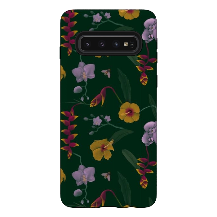 Galaxy S10 StrongFit Heliconia & Hibiscus by Tishya Oedit