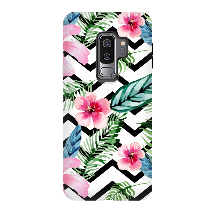 Galaxy S9 plus StrongFit zig zag pink tropical pattern by MALLIKA