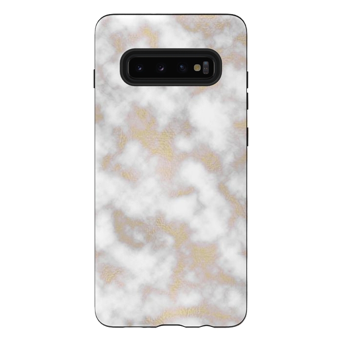 Galaxy S10 plus StrongFit Gold and White Marble Texture by Julie Erin Designs