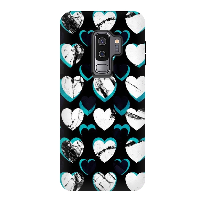 Galaxy S9 plus StrongFit 3D marble hearts pattern by Oana 