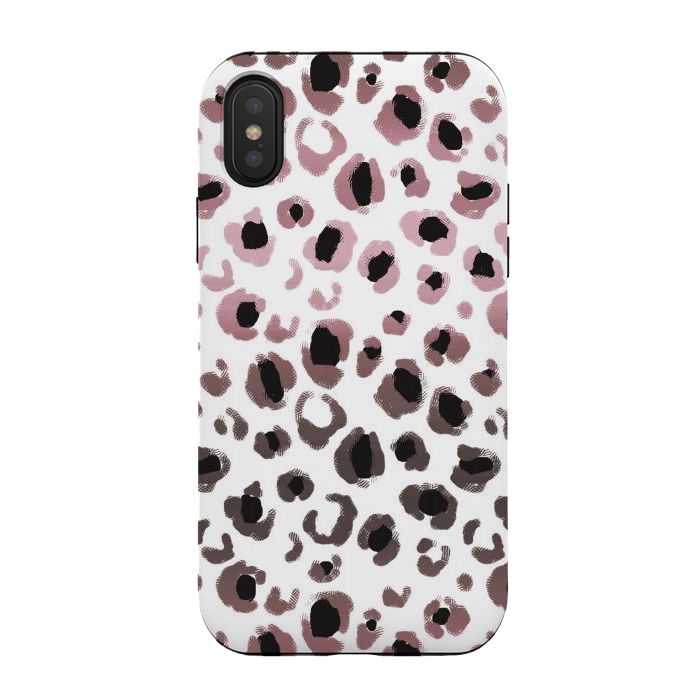 iPhone Xs / X StrongFit Pink brown leopard print spots by Oana 