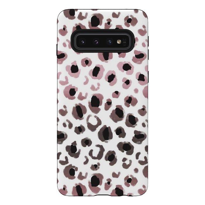 Galaxy S10 StrongFit Pink brown leopard print spots by Oana 