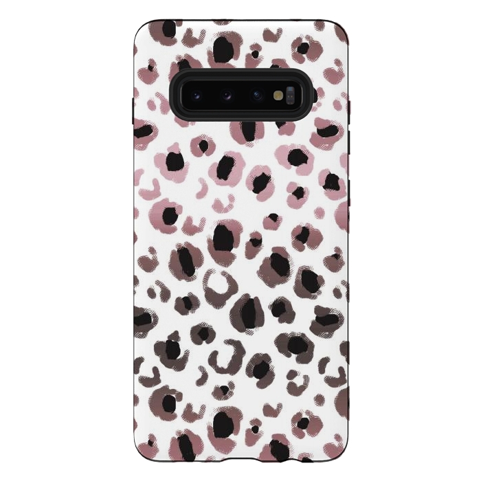 Galaxy S10 plus StrongFit Pink brown leopard print spots by Oana 