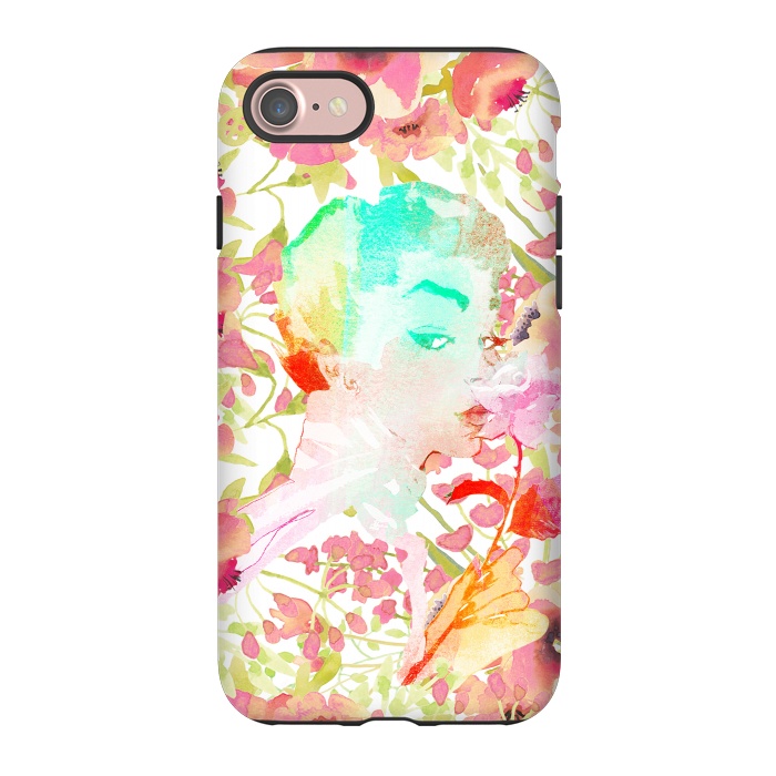 iPhone 7 StrongFit Woman with pink roses watercolor illustration by Oana 