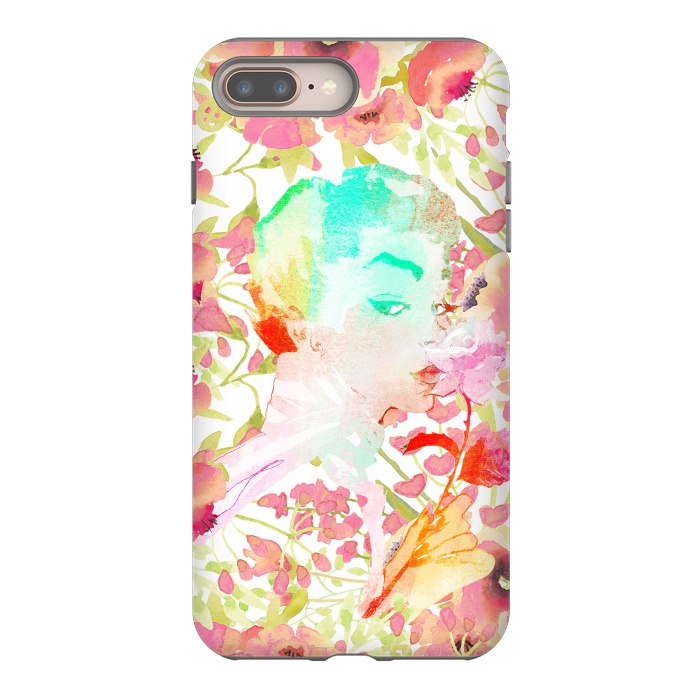 iPhone 7 plus StrongFit Woman with pink roses watercolor illustration by Oana 