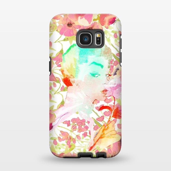 Galaxy S7 EDGE StrongFit Woman with pink roses watercolor illustration by Oana 