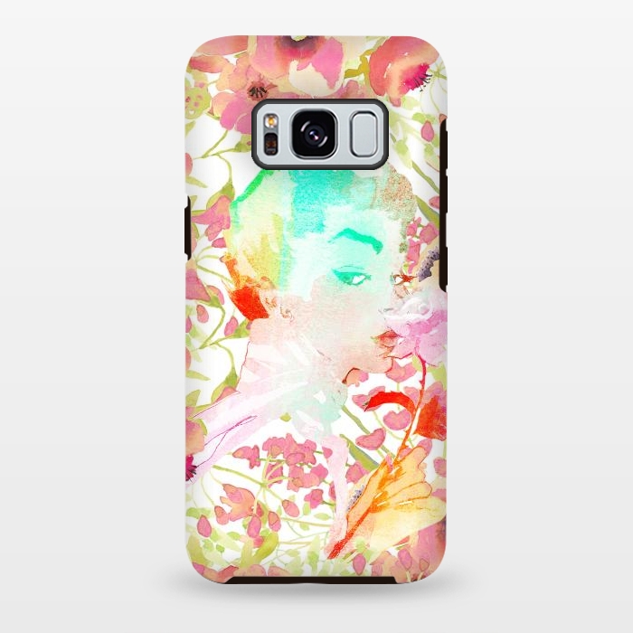 Galaxy S8 plus StrongFit Woman with pink roses watercolor illustration by Oana 