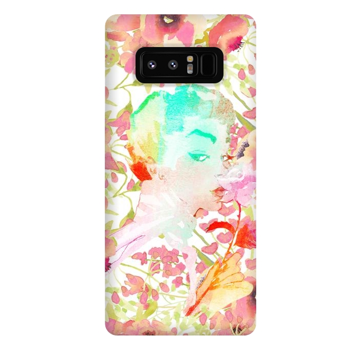 Galaxy Note 8 StrongFit Woman with pink roses watercolor illustration by Oana 