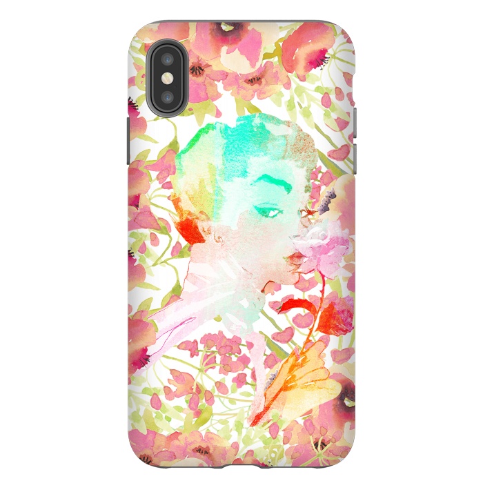 iPhone Xs Max StrongFit Woman with pink roses watercolor illustration by Oana 
