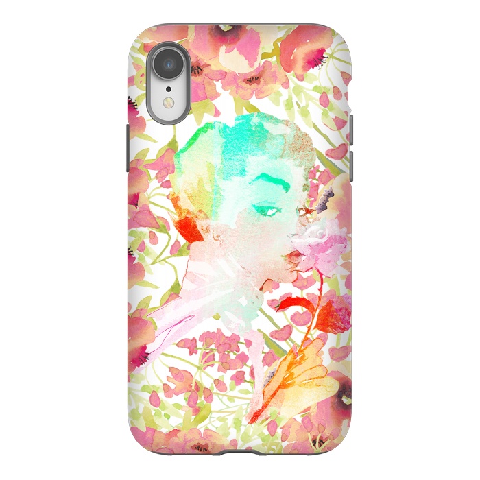 iPhone Xr StrongFit Woman with pink roses watercolor illustration by Oana 