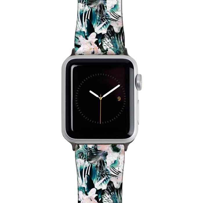 Watch 38mm / 40mm Strap PU leather Tropical flowers and palm leaves by Oana 