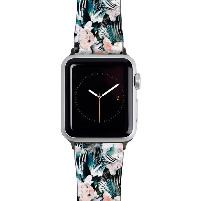 Watch 42mm / 44mm Strap PU leather Tropical flowers and palm leaves by Oana 
