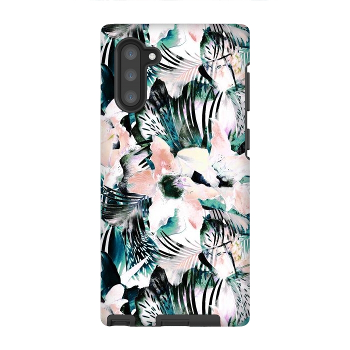 Galaxy Note 10 StrongFit Tropical flowers and palm leaves by Oana 
