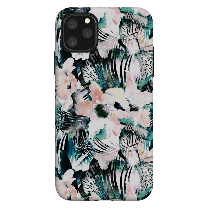 iPhone 11 Pro Max StrongFit Tropical flowers and palm leaves by Oana 