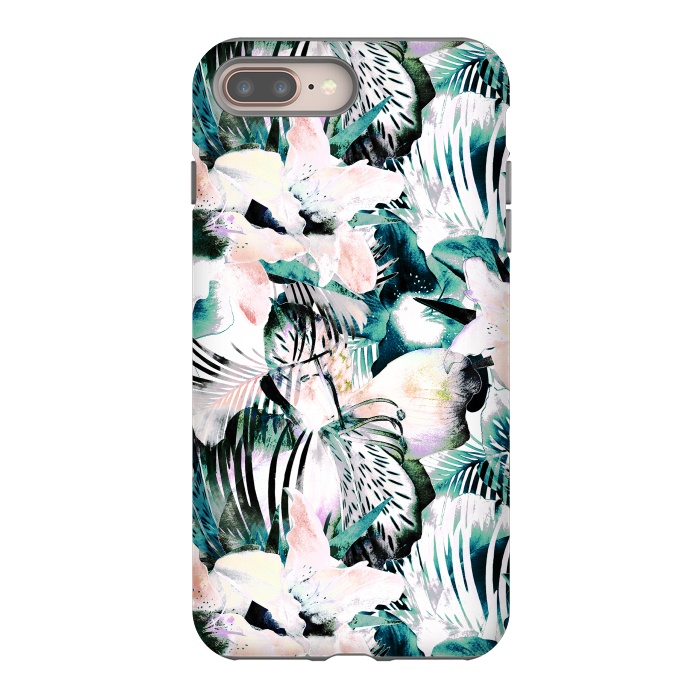 iPhone 7 plus StrongFit Tropical flowers and palm leaves by Oana 