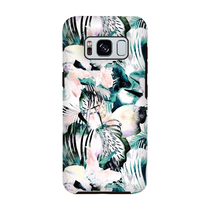 Galaxy S8 StrongFit Tropical flowers and palm leaves by Oana 