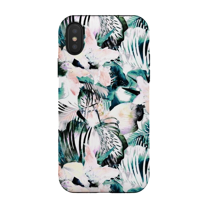 iPhone Xs / X StrongFit Tropical flowers and palm leaves by Oana 