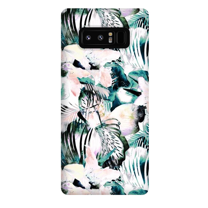 Galaxy Note 8 StrongFit Tropical flowers and palm leaves by Oana 
