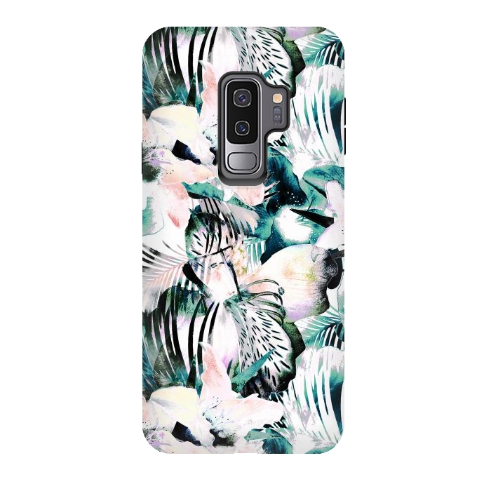 Galaxy S9 plus StrongFit Tropical flowers and palm leaves by Oana 