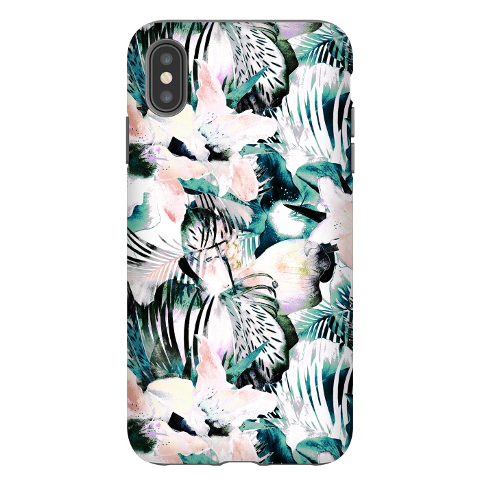 iPhone Xs Max StrongFit Tropical flowers and palm leaves by Oana 