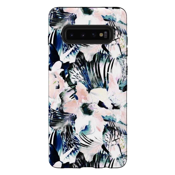 Galaxy S10 plus StrongFit Jungle leaves and flowers by Oana 