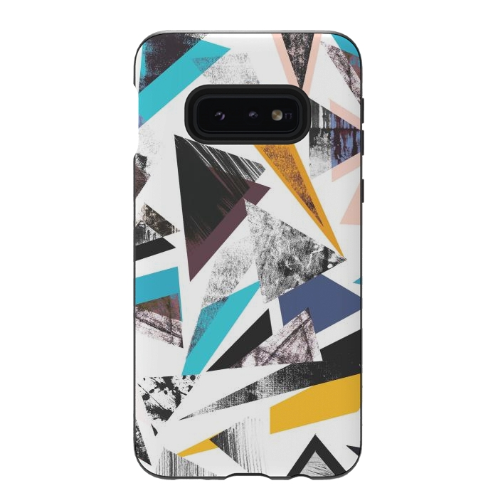 Galaxy S10e StrongFit Colorful textured triangles by Oana 