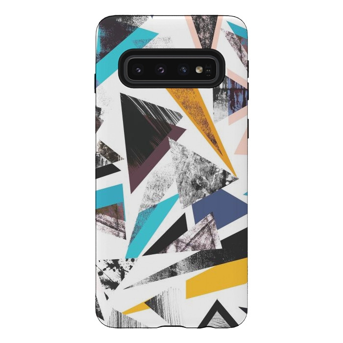 Galaxy S10 StrongFit Colorful textured triangles by Oana 