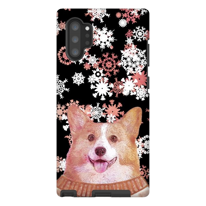 Galaxy Note 10 plus StrongFit Cute corgi and white rose gold snowflakes by Oana 