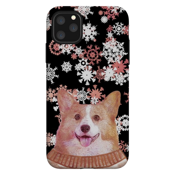 iPhone 11 Pro Max StrongFit Cute corgi and white rose gold snowflakes by Oana 