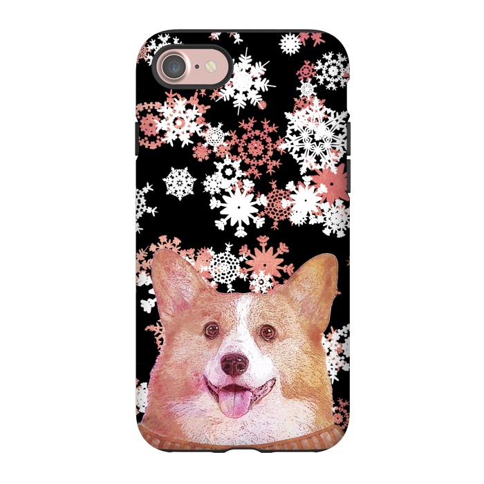 iPhone 7 StrongFit Cute corgi and white rose gold snowflakes by Oana 