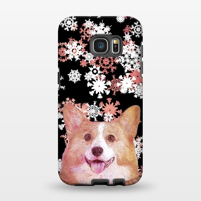 Galaxy S7 EDGE StrongFit Cute corgi and white rose gold snowflakes by Oana 
