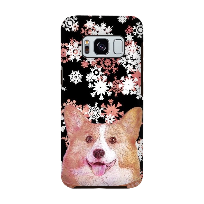 Galaxy S8 StrongFit Cute corgi and white rose gold snowflakes by Oana 