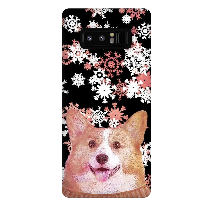 Galaxy Note 8 StrongFit Cute corgi and white rose gold snowflakes by Oana 