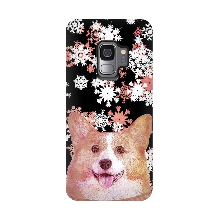 Galaxy S9 StrongFit Cute corgi and white rose gold snowflakes by Oana 