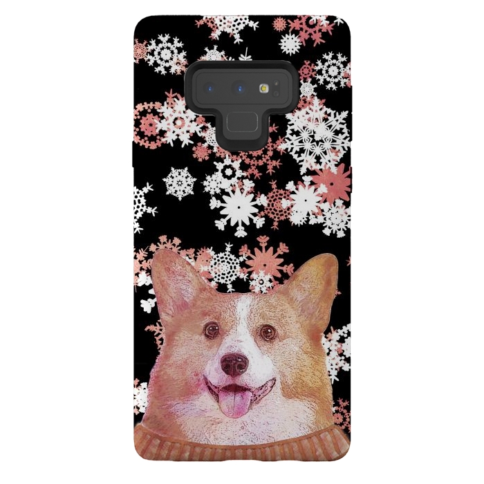 Galaxy Note 9 StrongFit Cute corgi and white rose gold snowflakes by Oana 