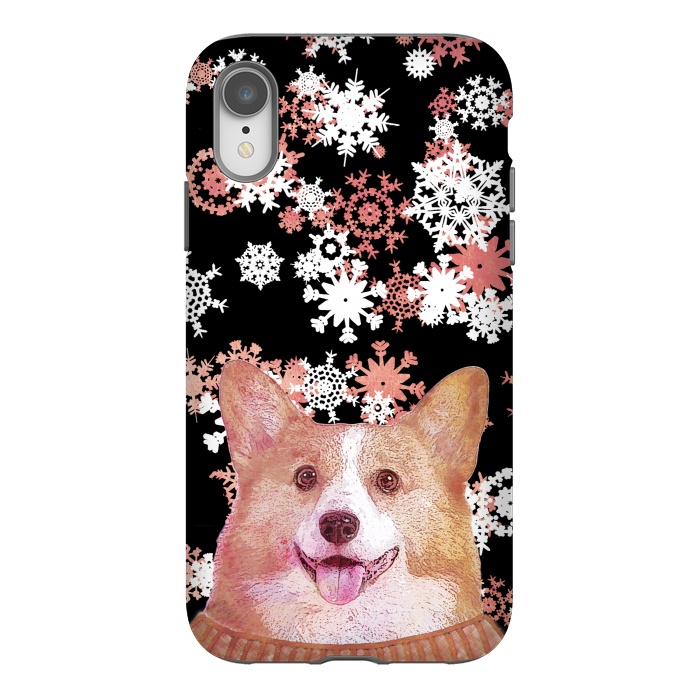 iPhone Xr StrongFit Cute corgi and white rose gold snowflakes by Oana 