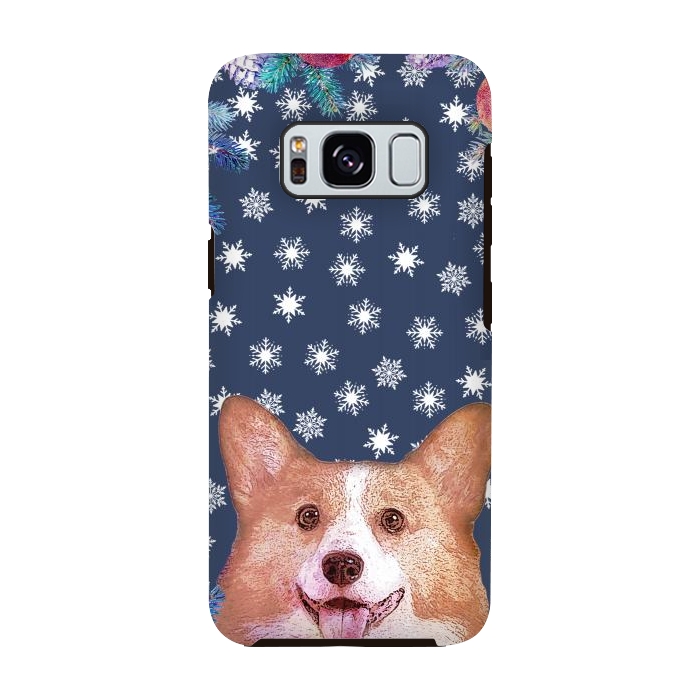 Galaxy S8 StrongFit Corgi, snowflakes and winter decorations by Oana 