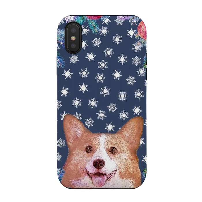 iPhone Xs / X StrongFit Corgi, snowflakes and winter decorations by Oana 