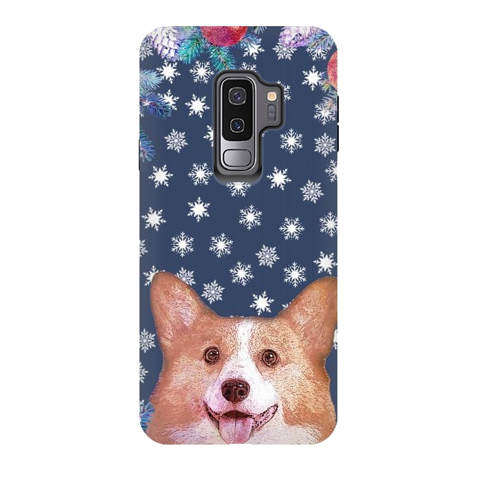 Galaxy S9 plus StrongFit Corgi, snowflakes and winter decorations by Oana 