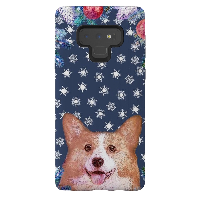 Galaxy Note 9 StrongFit Corgi, snowflakes and winter decorations by Oana 
