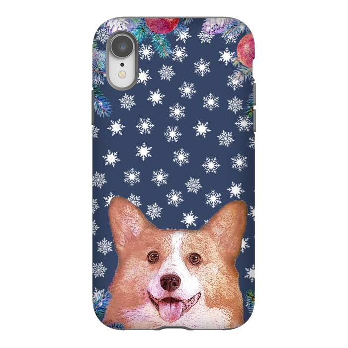 iPhone Xr StrongFit Corgi, snowflakes and winter decorations by Oana 