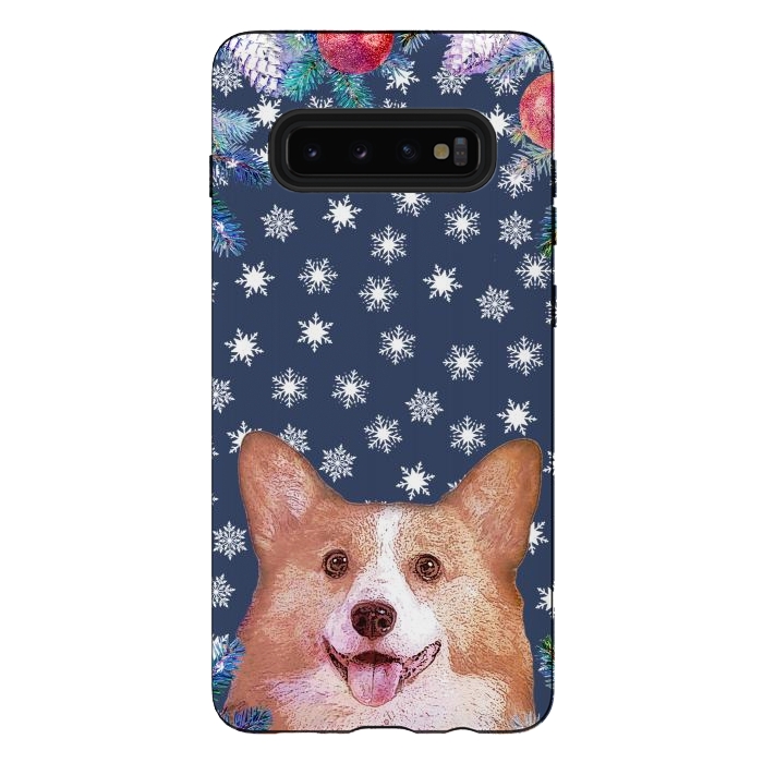 Galaxy S10 plus StrongFit Corgi, snowflakes and winter decorations by Oana 