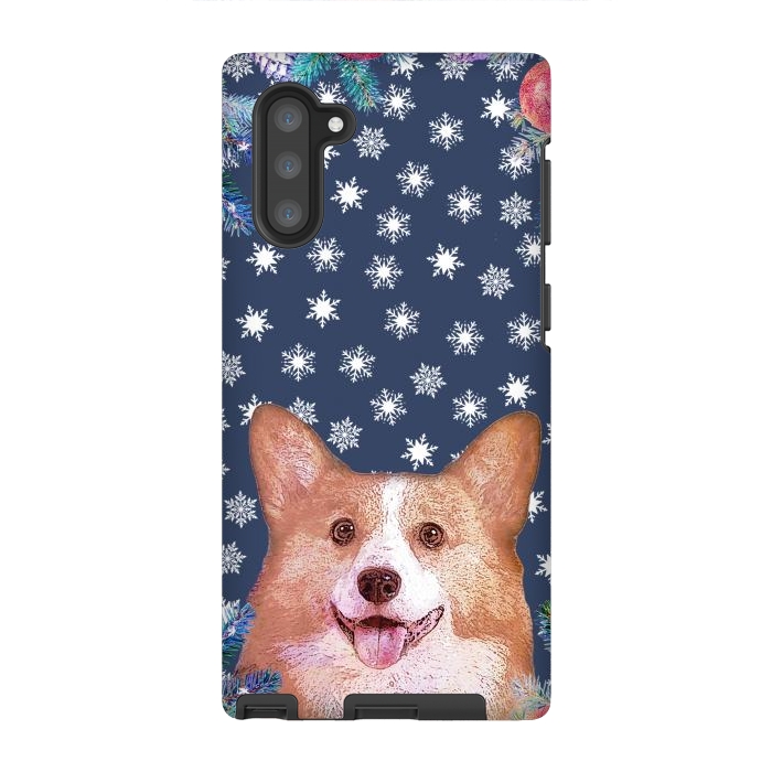 Galaxy Note 10 StrongFit Corgi, snowflakes and winter decorations by Oana 