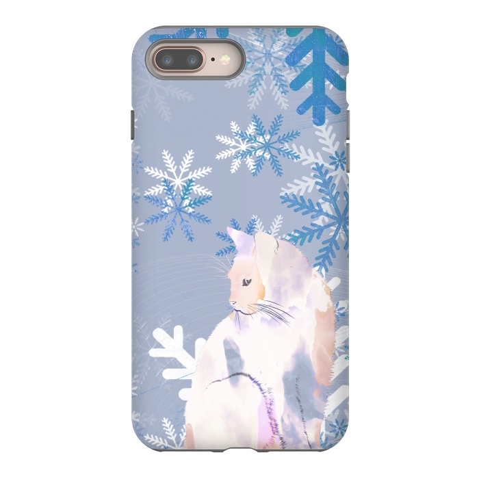 iPhone 7 plus StrongFit Cat and metallic blue snowflakes watercolor illustration by Oana 