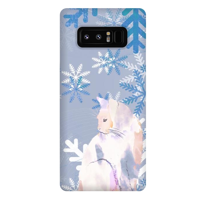Galaxy Note 8 StrongFit Cat and metallic blue snowflakes watercolor illustration by Oana 