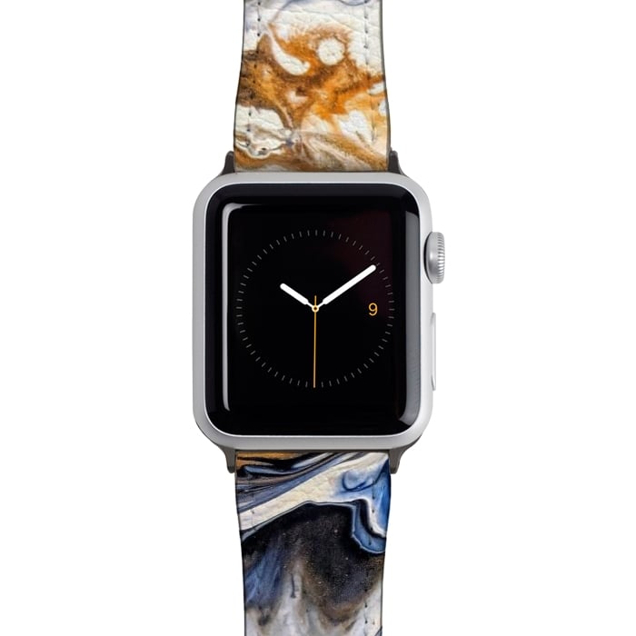 Watch 42mm / 44mm Strap PU leather Black and golden abstract painting  by Winston